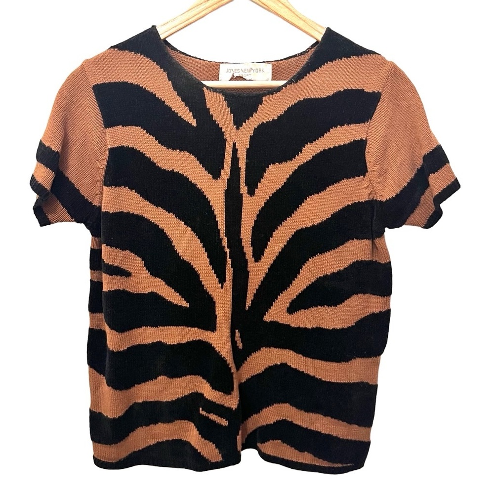 Vintage Jones New York Sport Mobwife Animal Print Knit Sweater Top Size Small